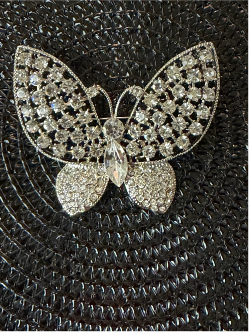 Butterfly Brooch Pin Silver Clear One Size